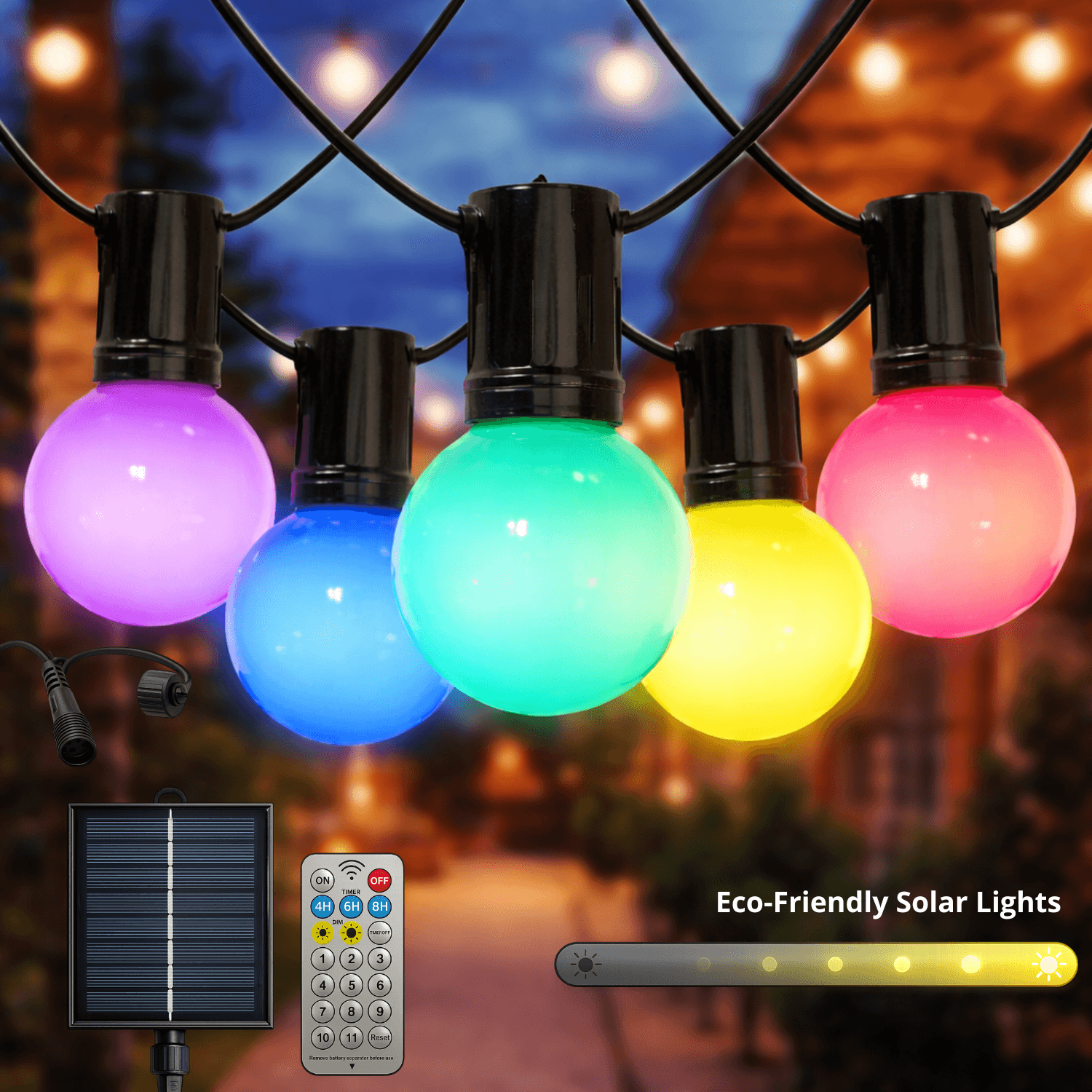 Guirnalda Led Solar de 10 Bombillas 6,5M Exterior Ip54 Rgbw