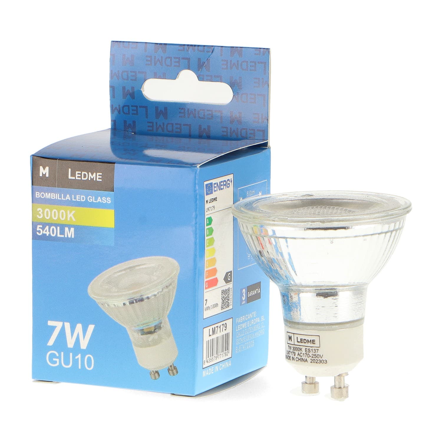 Bombilla Led Gu10 Glass 7W 38º -Dsc